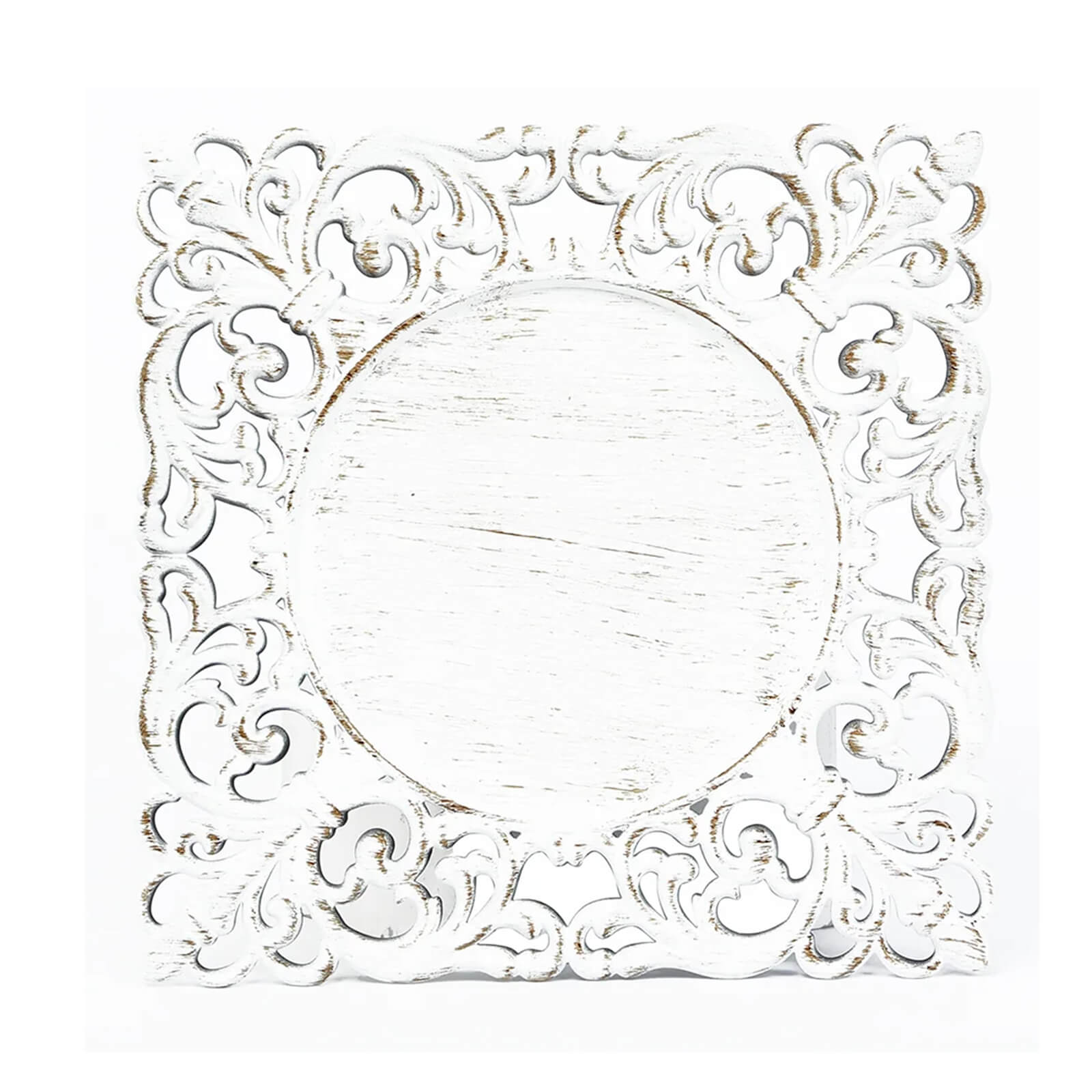 6 - Pack Acrylic Square Charger Plates 12" Antique White with Hollow Lace Border, Event Tabletop Decorative Charger Tableware - Bell Racket Store