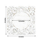 6 - Pack Acrylic Square Charger Plates 12" Antique White with Hollow Lace Border, Event Tabletop Decorative Charger Tableware - Bell Racket Store