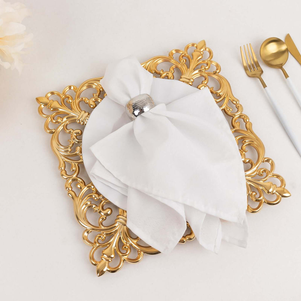 6 - Pack Acrylic Square Charger Plates 12" in Gold with Hollow Lace Border, Event Tabletop Decorative Charger Tableware - Bell Racket Store