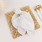 6 - Pack Acrylic Square Charger Plates 12" in Gold with Hollow Lace Border, Event Tabletop Decorative Charger Tableware - Bell Racket Store