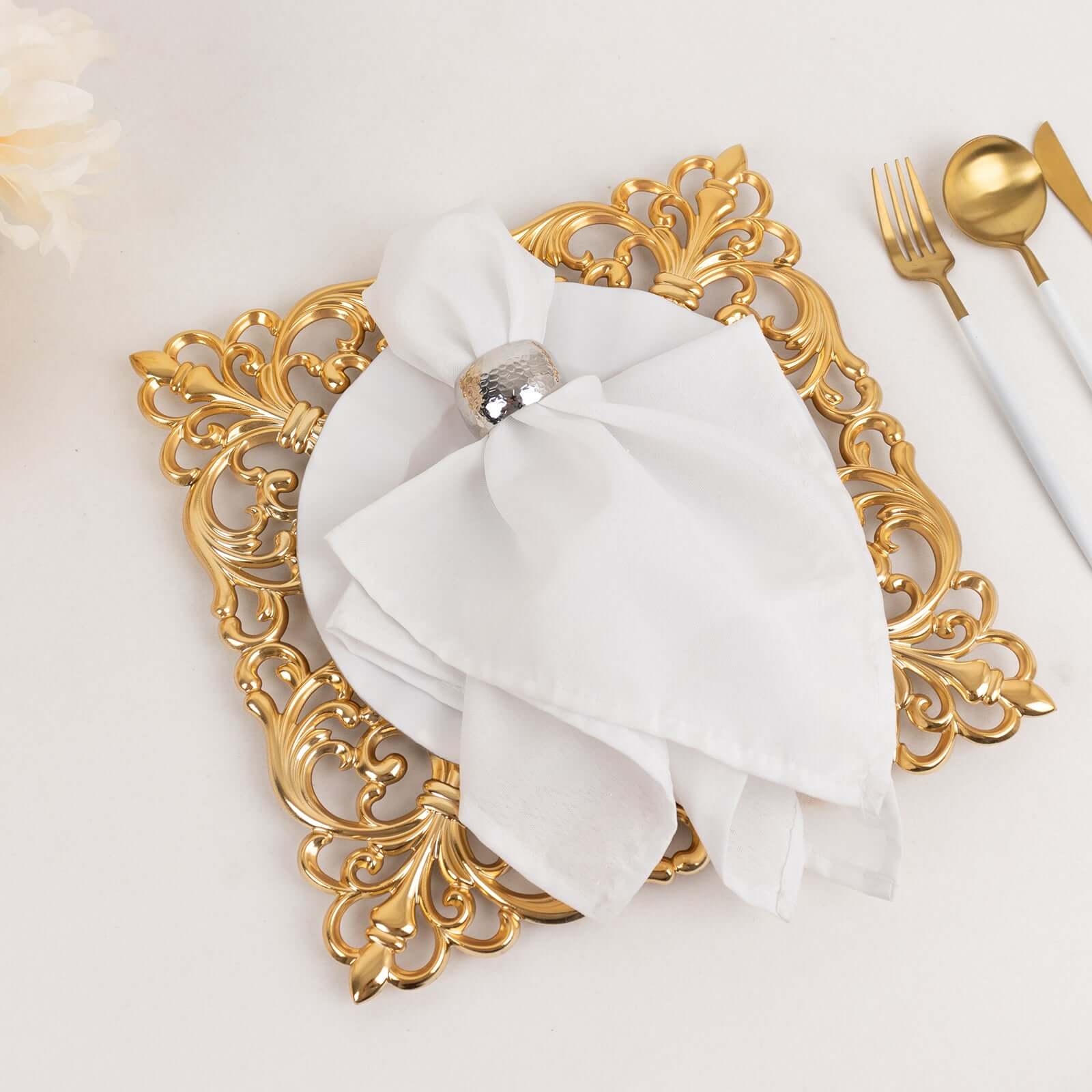 6 - Pack Acrylic Square Charger Plates 12" in Gold with Hollow Lace Border, Event Tabletop Decorative Charger Tableware - Bell Racket Store