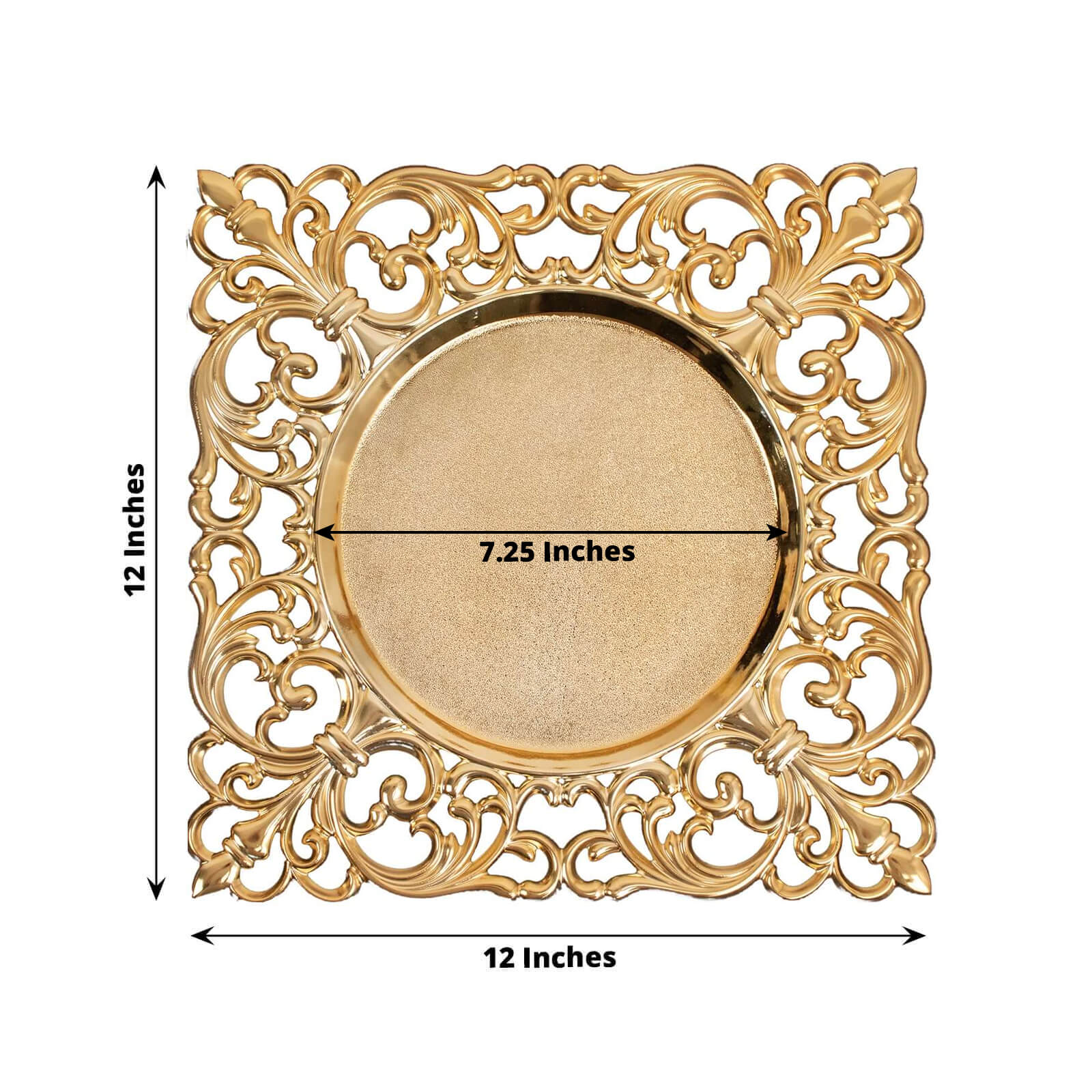 6 - Pack Acrylic Square Charger Plates 12" in Gold with Hollow Lace Border, Event Tabletop Decorative Charger Tableware - Bell Racket Store