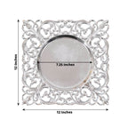 6 - Pack Acrylic Square Charger Plates 12" in Silver with Hollow Lace Border, Event Tabletop Decorative Charger Tableware - Bell Racket Store