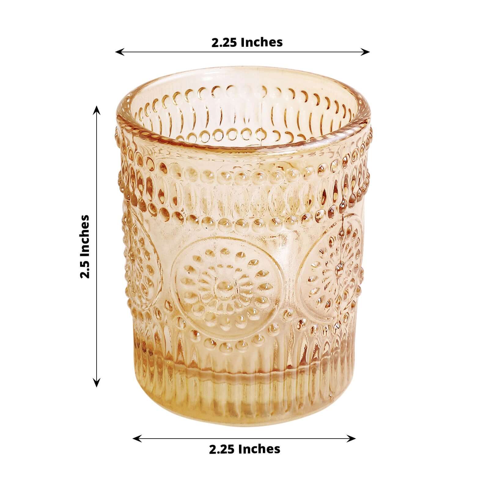 6 - Pack Amber Gold Glass Votive Tealight Holders - Stylish Primrose Design for Weddings & DÃ©cor - Bell Racket Store