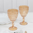 6 - Pack Amber Gold Vintage Goblets 11oz â€“ Embossed Glass Cocktail & Wine Glasses with Floral Design - Bell Racket Store