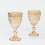 6 - Pack Amber Gold Vintage Goblets 11oz â€“ Embossed Glass Cocktail & Wine Glasses with Floral Design - Bell Racket Store