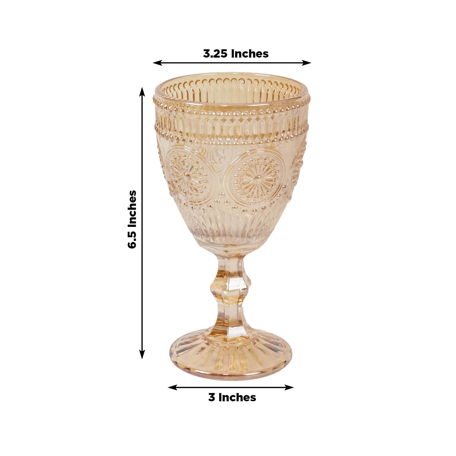 6 - Pack Amber Gold Vintage Goblets 11oz â€“ Embossed Glass Cocktail & Wine Glasses with Floral Design - Bell Racket Store