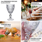 6 - Pack Amber Gold Vintage Goblets 11oz â€“ Embossed Glass Cocktail & Wine Glasses with Floral Design - Bell Racket Store