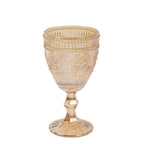 6 - Pack Amber Gold Vintage Goblets 11oz â€“ Embossed Glass Cocktail & Wine Glasses with Floral Design - Bell Racket Store