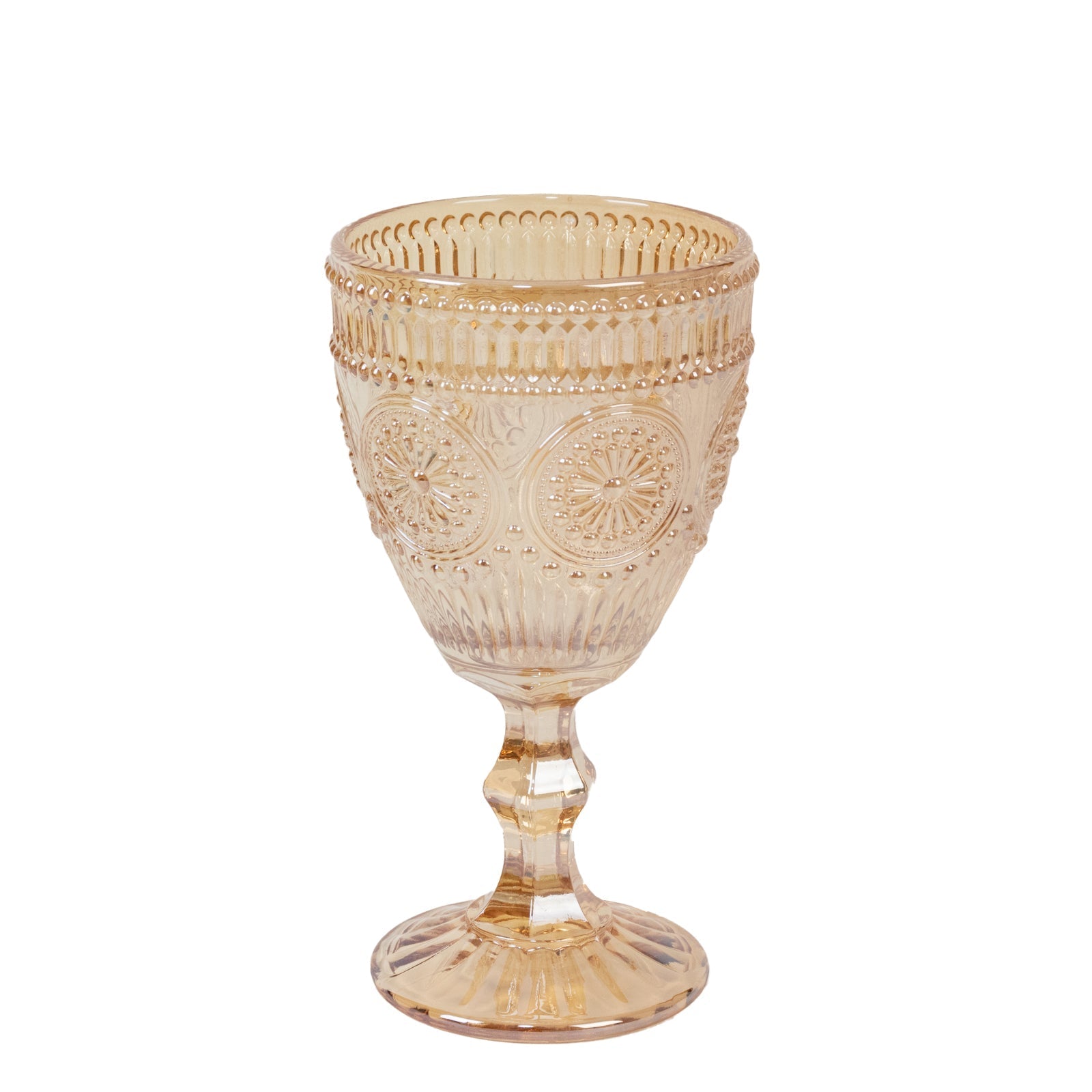 6 - Pack Amber Gold Vintage Goblets 11oz â€“ Embossed Glass Cocktail & Wine Glasses with Floral Design - Bell Racket Store