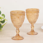 6 - Pack Amber Gold Vintage Goblets 11oz â€“ Embossed Glass Cocktail & Wine Glasses with Floral Design - Bell Racket Store