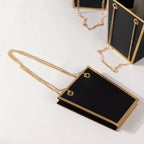 6 Pack Black Gold Edge Paper Flower Gift Bags With Metal Chain Handles, Trapezoid Party Favor Tote Bags - 5"x6" - Bell Racket Store