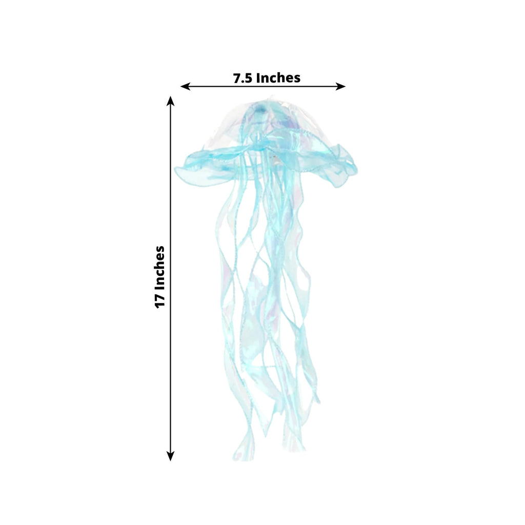 6 Pack Blue Purple Jellyfish Lamp Hanging Lantern Lights, 3 Flashing Modes Organza Ribbon Jelly Fish LED Lights Mermaid Theme Party Decor - 17" - Bell Racket Store