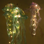 6 Pack Blue Purple Jellyfish Lamp Hanging Lantern Lights, 3 Flashing Modes Organza Ribbon Jelly Fish LED Lights Mermaid Theme Party Decor - 17" - Bell Racket Store