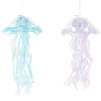 6 Pack Blue Purple Jellyfish Lamp Hanging Lantern Lights, 3 Flashing Modes Organza Ribbon Jelly Fish LED Lights Mermaid Theme Party Decor - 17" - Bell Racket Store
