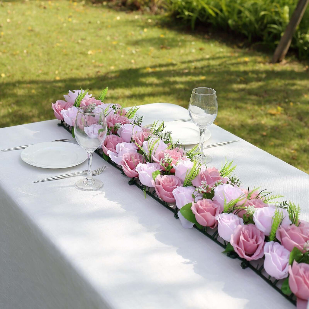 6 Pack Blush Dusty Rose Silk Flower Panel Table Runner, Artificial Floral Arrangements Wedding Table Centerpiece - 20"x8" - Bell Racket Store