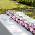 6 Pack Blush Dusty Rose Silk Flower Panel Table Runner, Artificial Floral Arrangements Wedding Table Centerpiece - 20"x8" - Bell Racket Store