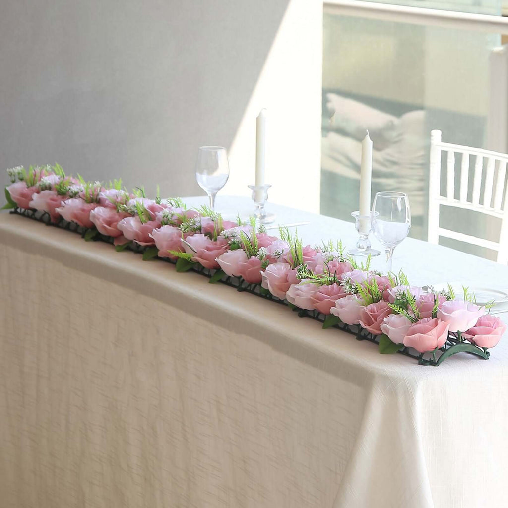 6 Pack Blush Dusty Rose Silk Flower Panel Table Runner, Artificial Floral Arrangements Wedding Table Centerpiece - 20"x8" - Bell Racket Store