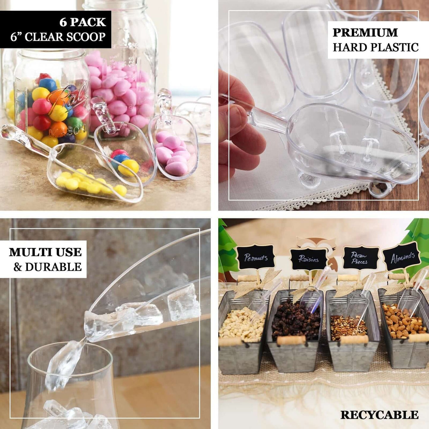 6 - Pack Candy Scoops Kitchen Ice Scoop Design Clear - Plastic Disposable Supplies for Bar and Buffet Use 6" - NestOCart