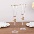 6 - Pack Champagne Flute Glasses Clear Gold Rim Design with Studded Rhinestones - Long Stem Crystal Glassware for Wine & Events 6oz 11" - Bell Racket Store