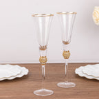 6 - Pack Champagne Flute Glasses Clear Gold Rim Design with Studded Rhinestones - Long Stem Crystal Glassware for Wine & Events 6oz 11" - Bell Racket Store