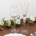 6 - Pack Champagne Flute Glasses Clear Gold Rim Design with Studded Rhinestones - Long Stem Crystal Glassware for Wine & Events 6oz 11" - Bell Racket Store