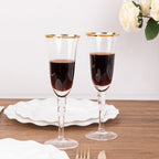 6 - Pack Champagne Flute Glasses Clear Gold Rimmed Design with Long Beaded Stem - Chic Crystal Glassware for Wine & Events 6oz 8.5" - Bell Racket Store