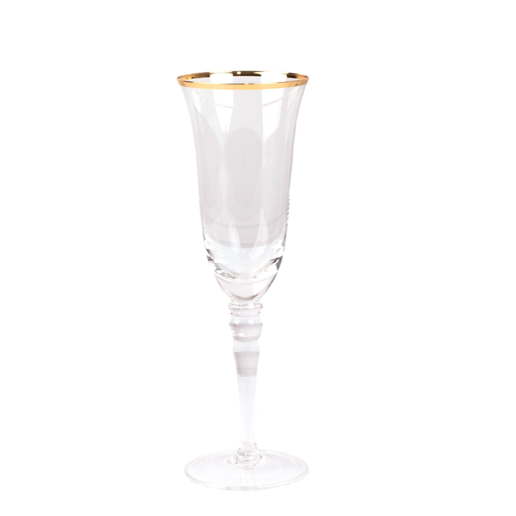 6 - Pack Champagne Flute Glasses Clear Gold Rimmed Design with Long Beaded Stem - Chic Crystal Glassware for Wine & Events 6oz 8.5" - Bell Racket Store