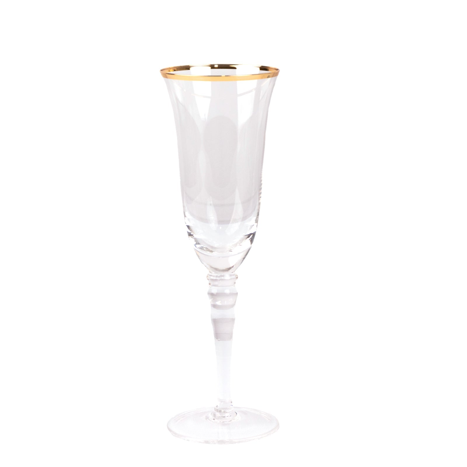 6 - Pack Champagne Flute Glasses Clear Gold Rimmed Design with Long Beaded Stem - Chic Crystal Glassware for Wine & Events 6oz 8.5" - Bell Racket Store