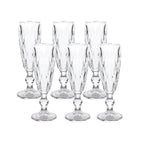 6 - Pack Champagne Flute Glasses Clear Textured Crystal Cut Design - Chic Wine Goblets for Parties & Events 6oz 8" - Bell Racket Store