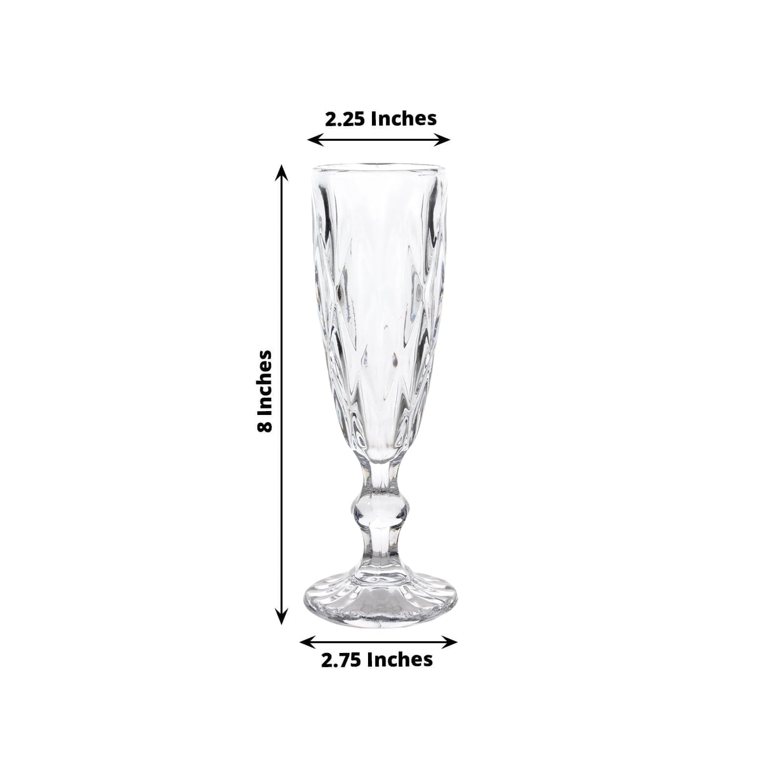 6 - Pack Champagne Flute Glasses Clear Textured Crystal Cut Design - Chic Wine Goblets for Parties & Events 6oz 8" - Bell Racket Store