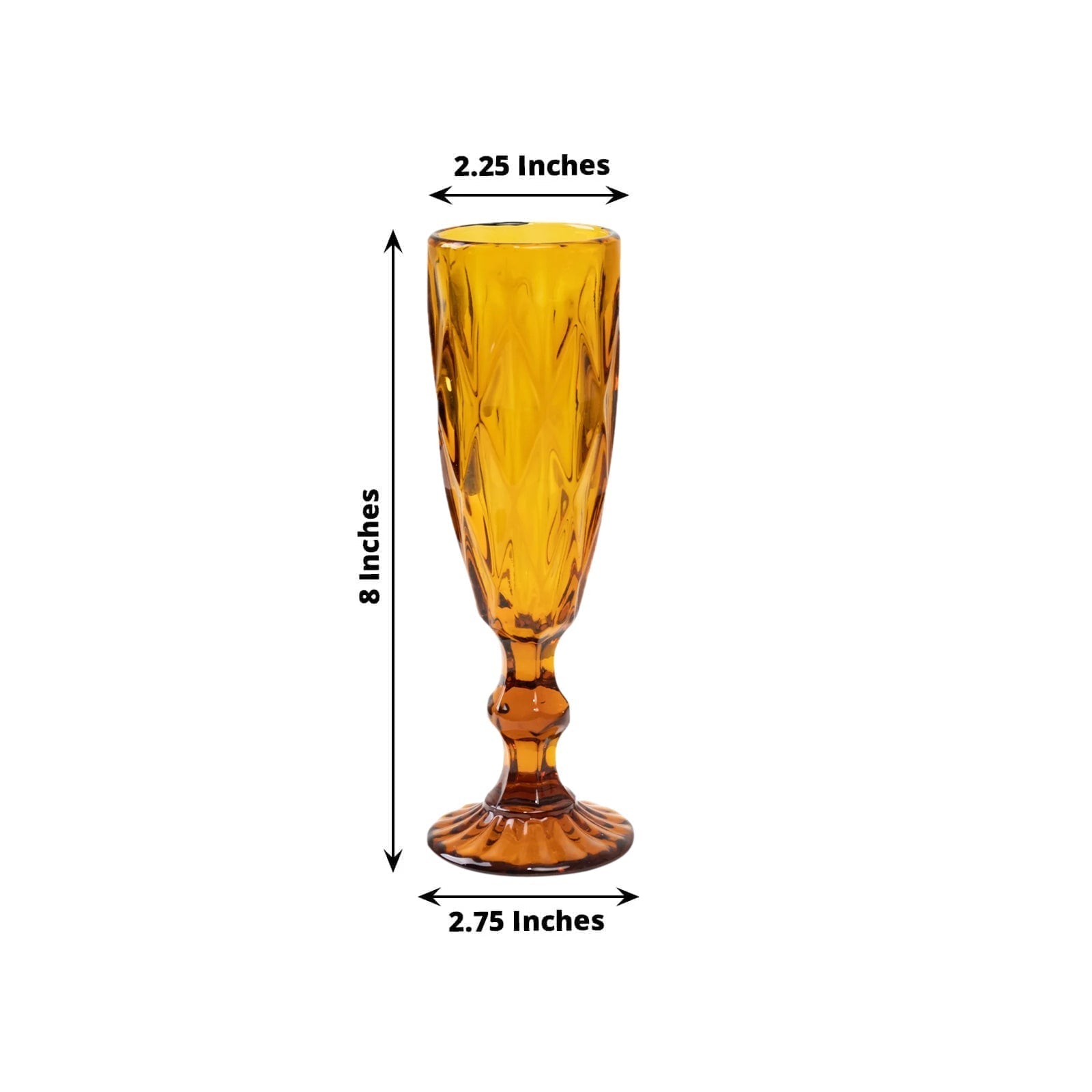 6 - Pack Champagne Flute Glasses Transparent Amber Gold Textured Crystal Cut Design - Chic Wine Goblets for Parties & Events 6oz 8" - Bell Racket Store