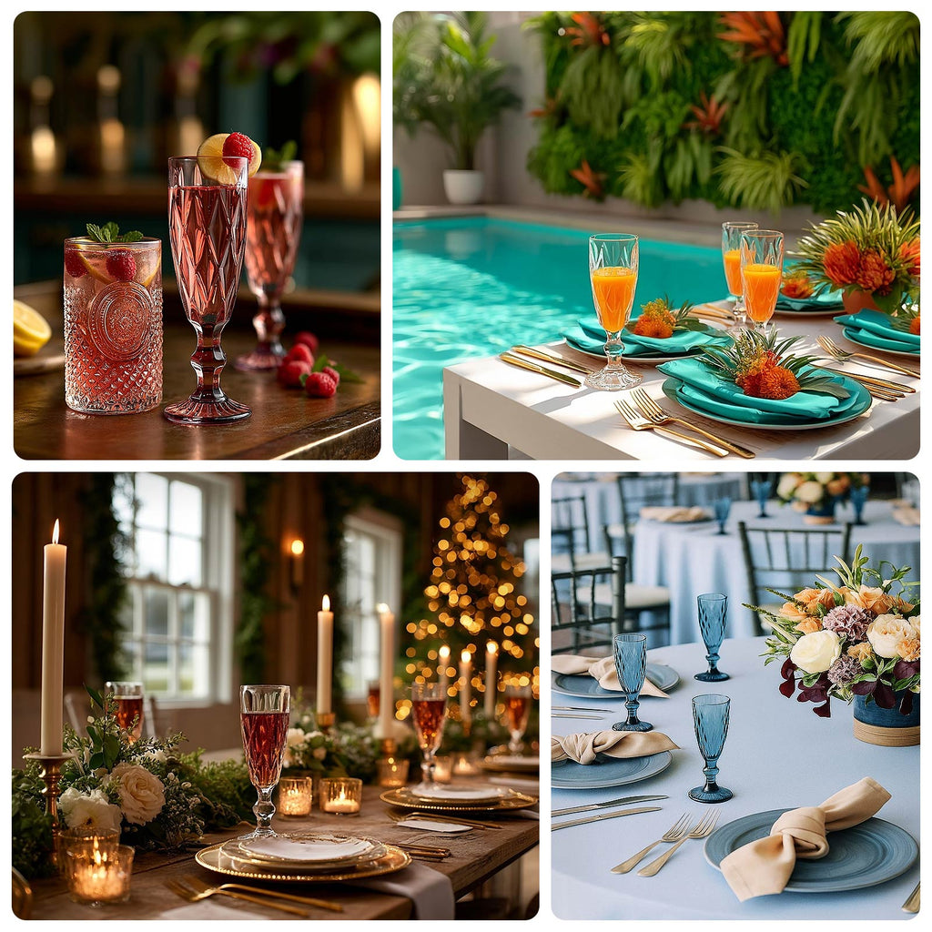 6 - Pack Champagne Flute Glasses Transparent Dusty Rose Textured Crystal Cut Design - Chic Wine Goblets for Parties & Events 6oz 8" - Bell Racket Store