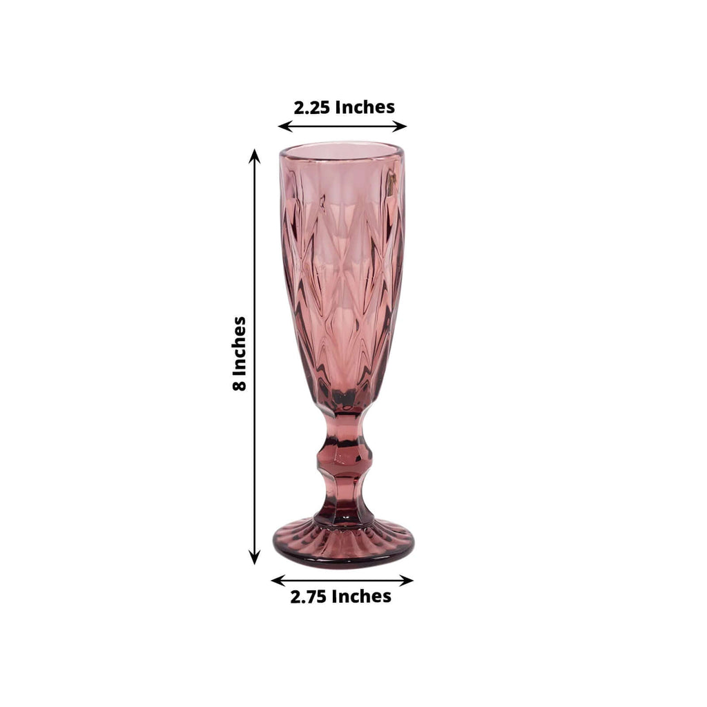 6 - Pack Champagne Flute Glasses Transparent Dusty Rose Textured Crystal Cut Design - Chic Wine Goblets for Parties & Events 6oz 8" - Bell Racket Store