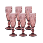 6 - Pack Champagne Flute Glasses Transparent Dusty Rose Textured Crystal Cut Design - Chic Wine Goblets for Parties & Events 6oz 8" - Bell Racket Store
