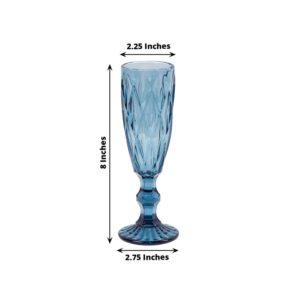 6 - Pack Champagne Flute Glasses Transparent Ocean Blue Textured Crystal Cut Design - Chic Wine Goblets for Parties & Events 6oz 8" - Bell Racket Store