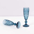 6 - Pack Champagne Flute Glasses Transparent Ocean Blue Textured Crystal Cut Design - Chic Wine Goblets for Parties & Events 6oz 8" - Bell Racket Store