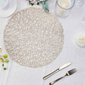 6-Pack Vinyl Placemats Champagne Woven Design - Durable Non-Slip Round Table Mats for Dining 15"