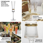 6 - Pack Clear Champagne Flutes â€“ 6oz Real Glass, Ribbed Stemware with Gold Ring Accent, Elegant Toasting Glasses for Weddings, Parties & Celebrations â€“ 10" Tall - Bell Racket Store