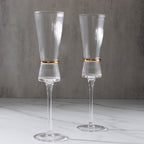 6 - Pack Clear Champagne Flutes â€“ 6oz Real Glass, Ribbed Stemware with Gold Ring Accent, Elegant Toasting Glasses for Weddings, Parties & Celebrations â€“ 10" Tall - Bell Racket Store