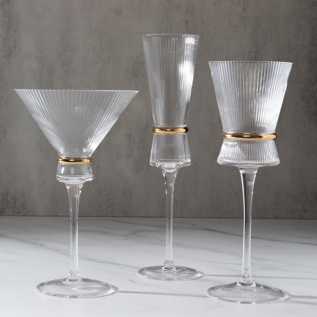 6 - Pack Clear Champagne Flutes â€“ 6oz Real Glass, Ribbed Stemware with Gold Ring Accent, Elegant Toasting Glasses for Weddings, Parties & Celebrations â€“ 10" Tall - Bell Racket Store