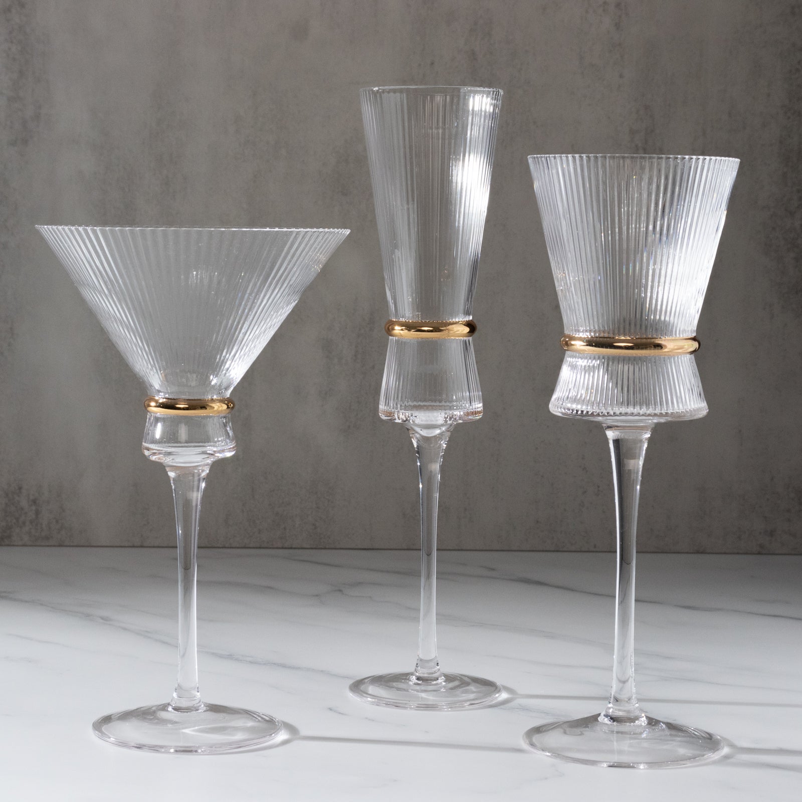 6 - Pack Clear Champagne Flutes â€“ 6oz Real Glass, Ribbed Stemware with Gold Ring Accent, Elegant Toasting Glasses for Weddings, Parties & Celebrations â€“ 10" Tall - Bell Racket Store