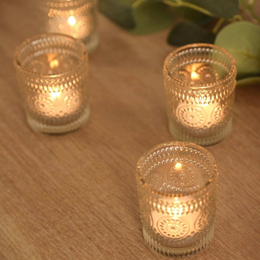 6 - Pack Clear Glass Votive Tealight Holders - Stylish Primrose Design for Weddings & DÃ©cor - Bell Racket Store