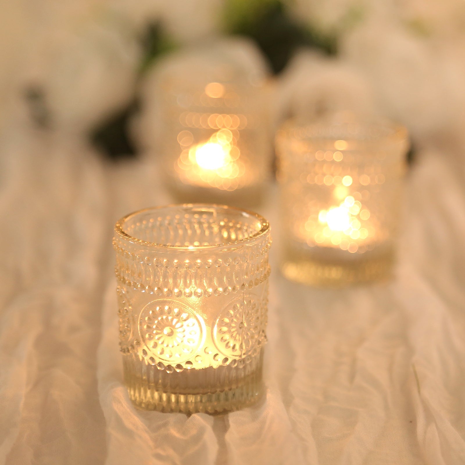 6 - Pack Clear Glass Votive Tealight Holders - Stylish Primrose Design for Weddings & DÃ©cor - Bell Racket Store