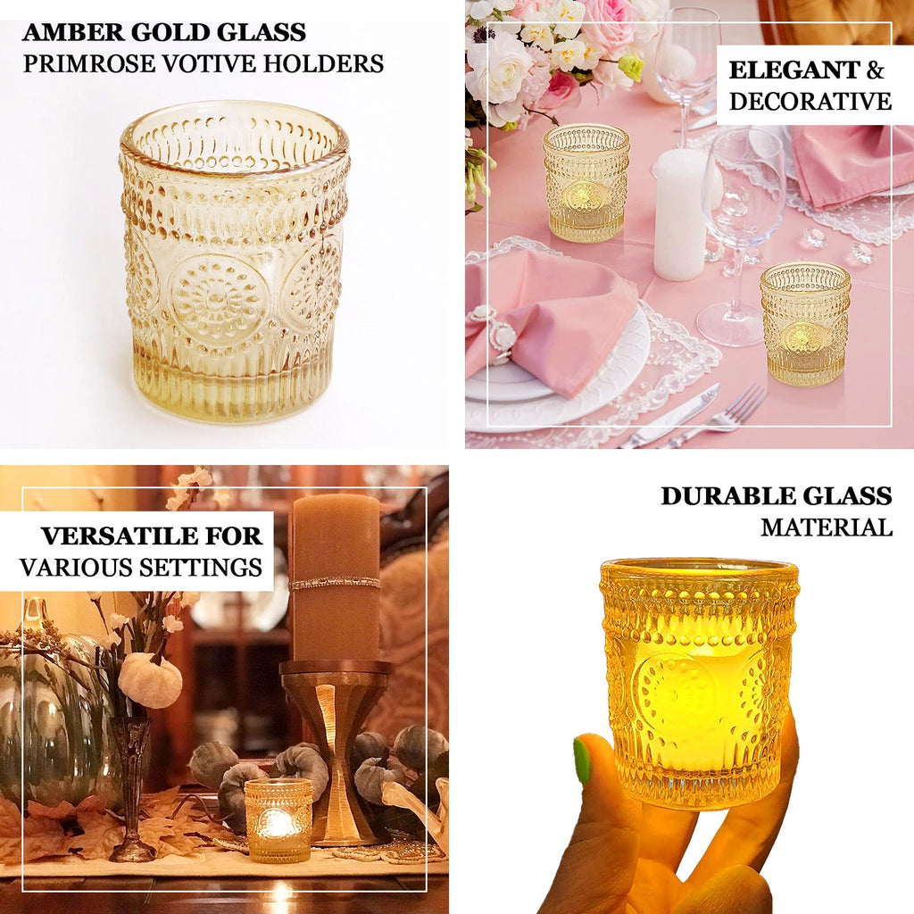 6 - Pack Clear Glass Votive Tealight Holders - Stylish Primrose Design for Weddings & DÃ©cor - Bell Racket Store