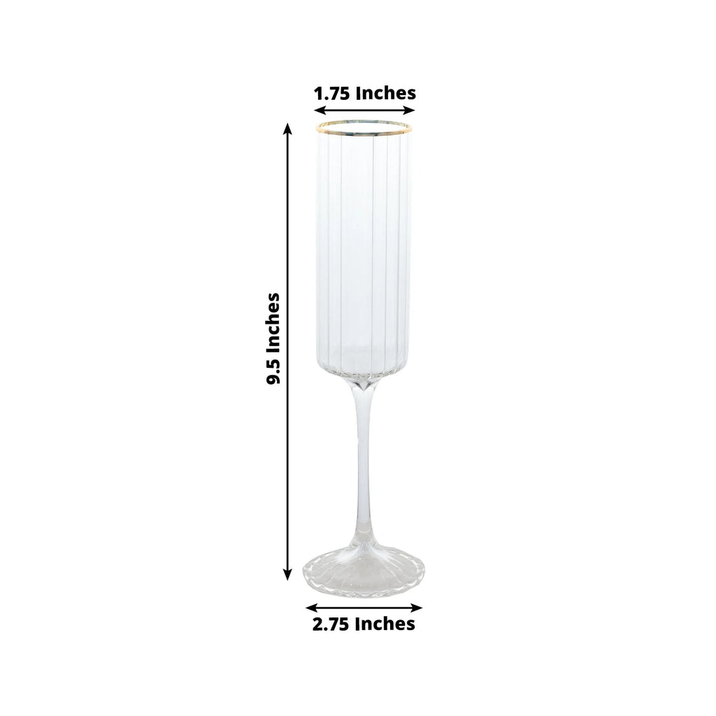 6 - Pack Clear Modern Champagne Flutes â€“ 7oz Real Glass, Ribbed Cylindrical Design with Gold Rim, Elegant Toasting Glasses for Weddings & Celebrations â€“ 9.5" Tall - Bell Racket Store