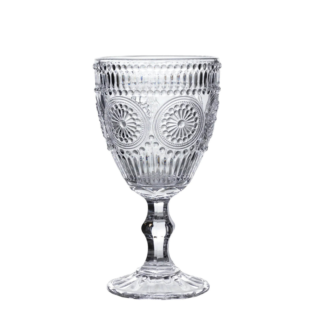 6 - Pack Clear Vintage Goblets 11oz â€“ Embossed Glass Cocktail & Wine Glasses with Floral Design - Bell Racket Store