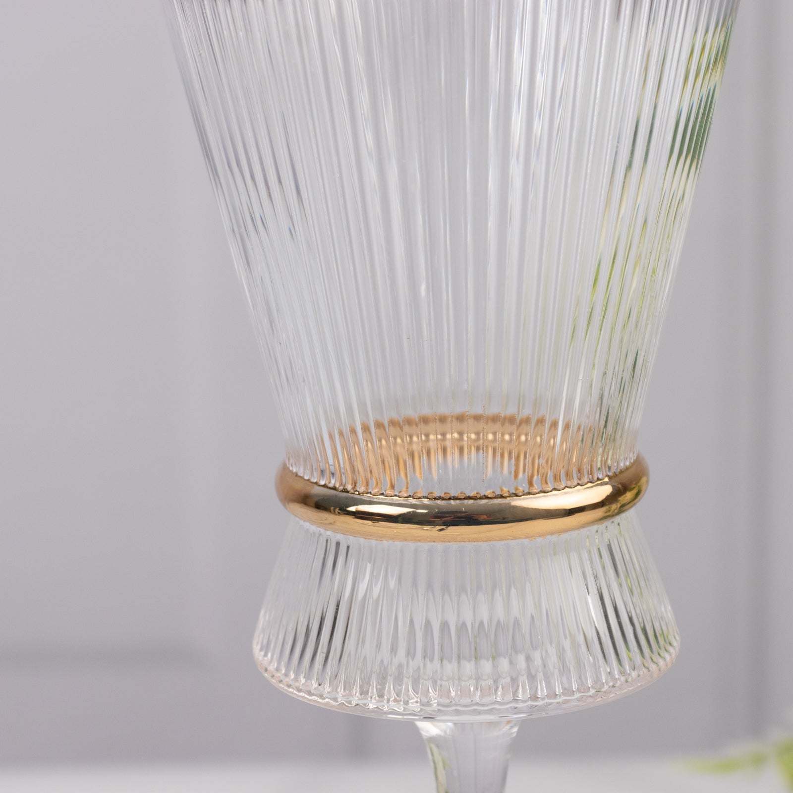 6 - Pack Clear Wine Glasses â€“ 9oz Real Glass, Ribbed Design with Gold Ring Accent, Elegant Glassware for Celebrations â€“ 9" Tall - Bell Racket Store