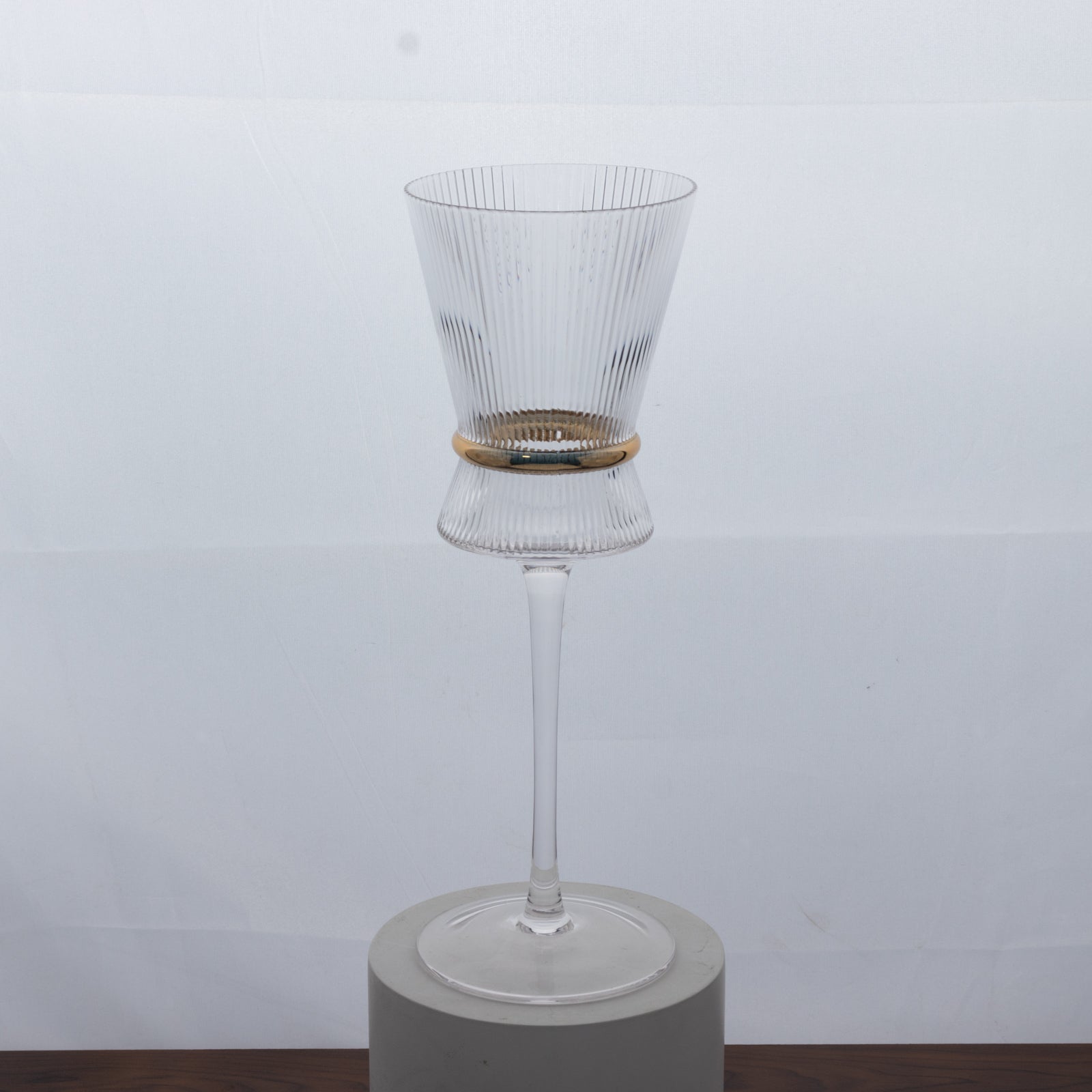 6 - Pack Clear Wine Glasses â€“ 9oz Real Glass, Ribbed Design with Gold Ring Accent, Elegant Glassware for Celebrations â€“ 9" Tall - Bell Racket Store