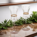 6 - Pack Clear Wine Glasses â€“ 9oz Real Glass, Ribbed Design with Gold Ring Accent, Elegant Glassware for Celebrations â€“ 9" Tall - Bell Racket Store